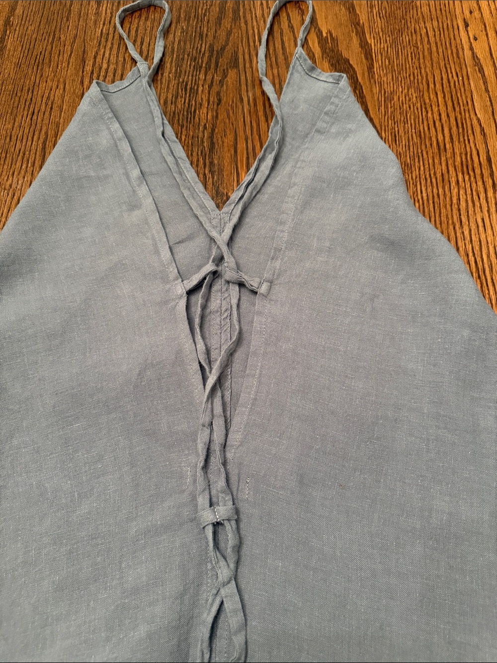BIANKALÚ Blue Gray Linen Blend Open Back Tie Slip Midi Dress - Picture 5 of 11